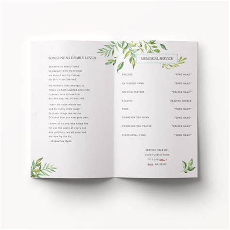 Funeral Program Template Printable Editable Microsoft Word Etsy