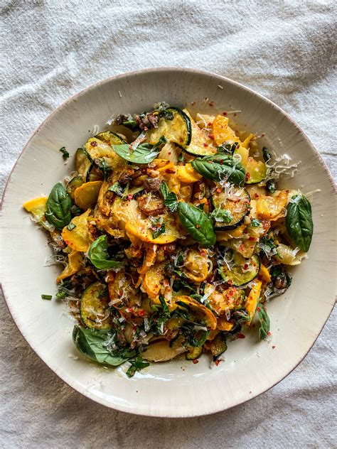 Jammy Summer Squash Pasta With Basil And Anchovies Dishing Up The Dirt