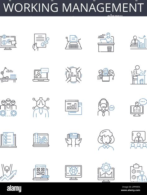 Working Management Line Icons Collection Corporate Leadership