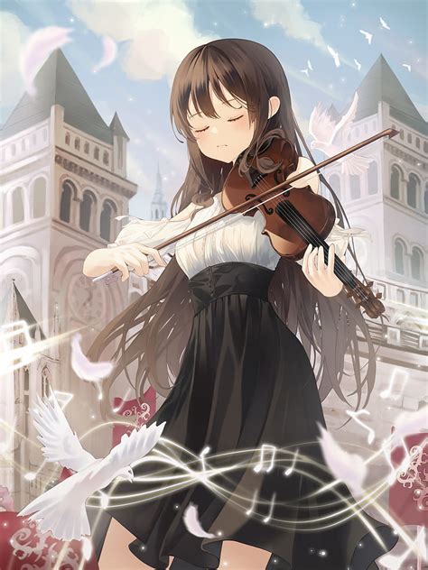 5k Descarga Gratis Niña Violín Música Anime Fondo De Pantalla De