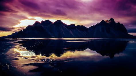 Hd Wallpaper Reflection Horny Mountains Red Sky Iceland Calm East