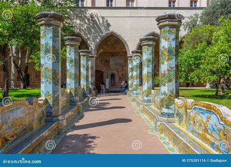 naples italy may 19 2022 colorful columns at the cloister of editorial photo image of