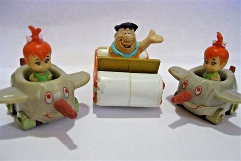 Flintstones Fast Food Toys 1 Fred In Car 2 Pebbles In Elephant Car