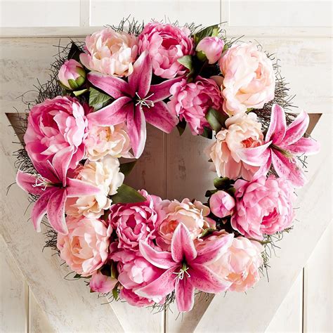 Faux Pink Peony And Lily 22 Wreath Floral Arrangements Pink Wreath