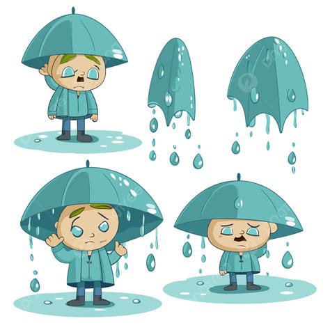 Curah Hujan Clipart Kartun Anak Dalam Hujan Dengan Ilustrasi Set Payung
