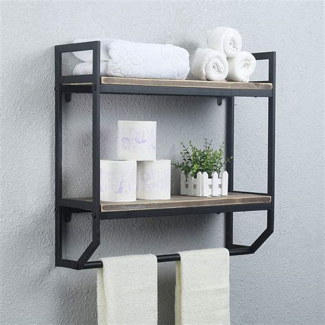 2 Tier Metal Industrial 236 Bathroom Shelves Wall Mountedrustic Wall