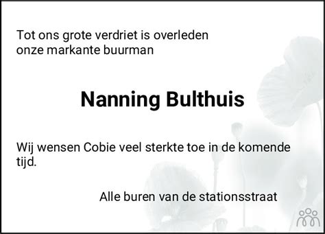 Nanning Bulthuis 15 03 2022 Overlijdensbericht En Condoleances