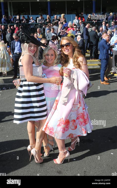 Scottish Grand National Ayr Racecourse April 2017 Three Attractive Ladies In Sunglasses Smile