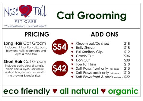 I have seen all of the the things that depends on who is doing the grooming, the time/day of the appointment, the types of grooming services, and the status of the pet's fur at the. Nose 2 Tail Pet Care Latest News: Cat Grooming Prices