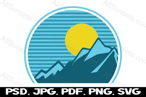 Snow Mountain Blue Retro Sunset Svg Png Graphic By Sunandmoon