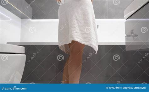 Woman Entering The Shower And Dropping Her Towel Stock Footage Video