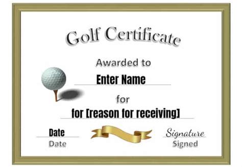 Free Printable Golf Certificates Customizable