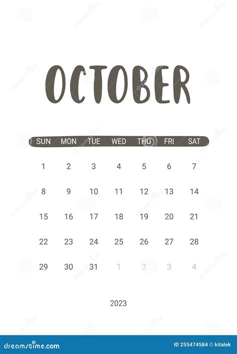 Vector Calendar For October 2023 Stationery Design For Printable Stock