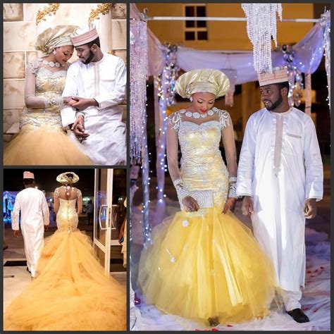 African Tradictional Wedding Dresses Nigeria Gold Wedding Gowns Corded Lace Wedding Dress
