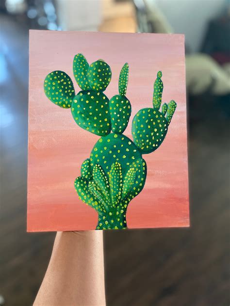 Cactus Acrylic Painting On A Canvas 8 By 10 Cactus Series Etsy
