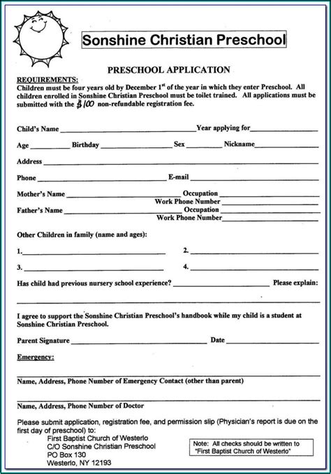 Daycare Enrollment Forms Templates Form Resume