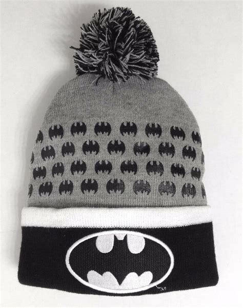Beanie hat superman batman knitted hat women men sports warm batman cap hats. New$20 BATMAN POM BEANIE Gray/Black/White Cuffed Winter ...
