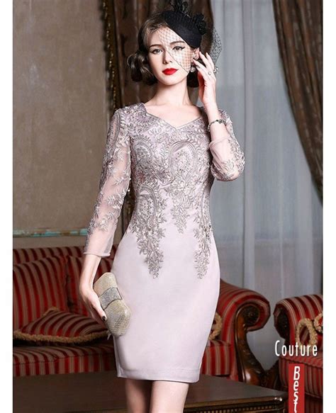 long sleeve embroidered cocktail dress for women over 40 50 wedding guest dress zl8002