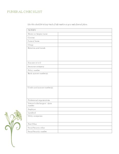 Funeral Planning Checklist