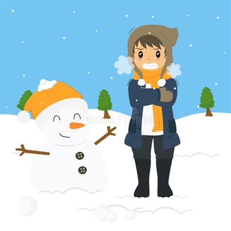 Freezing Boy On Winter Cold Cartoon Vector Stock Vector Illustration