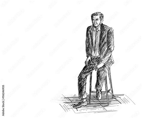 Hand Sketch Man Sitting On The Chair Stock Vektorgrafik Adobe Stock