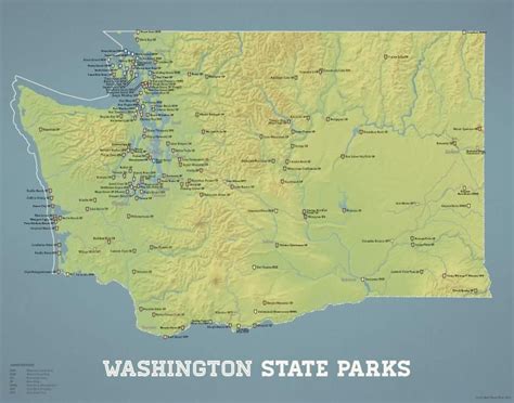 Washington State Parks Map 11x14 Print Washington State Parks State