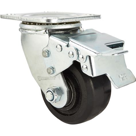 Strongway 4in Heavy Duty Swivel Rubber Caster With Brake — 450 Lb