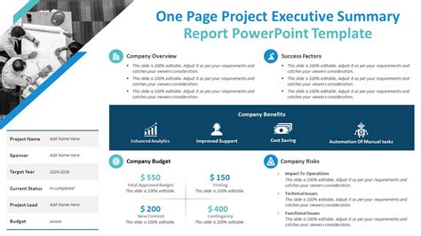 One Page Project Executive Summary Report Powerpoint Template