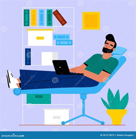 Creative Bearded Man Freelancer Sitting On Cozy Armchair And Working On