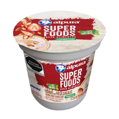 Yoghurt Alpura Super Foods Con Fresa Y Cereales 120 G Bodega Aurrera