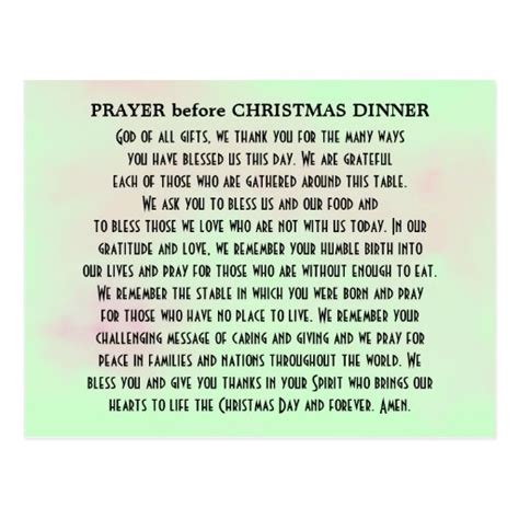 Prayer as i reflect on all the people you place in my life today. Prayer before Christmas Dinner Postcard | Zazzle