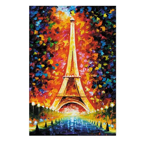 Frameless Colorful Hand Painted Oil Painting Eiffel Tower Diy Living