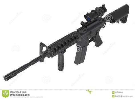 M4 Carbine With Acog Optic And A Foregrip Isolated Stock Image Image