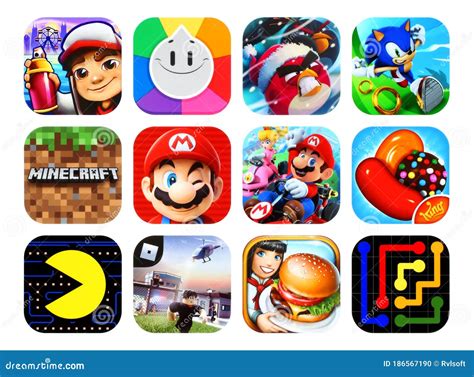 Icons Collection Of The Popular Mobile Video Games Editorial Image