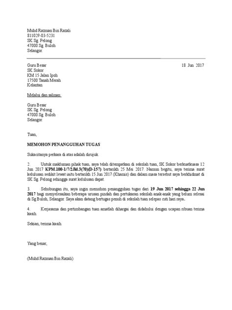 Surat Penangguhan Tugas