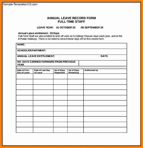 An employee annual leave record spreadsheet helps in keeping a track of the leaves taken by each individual worker. Holiday leave form template templatebillybullockus resume template doc - Billybullock.us # ...