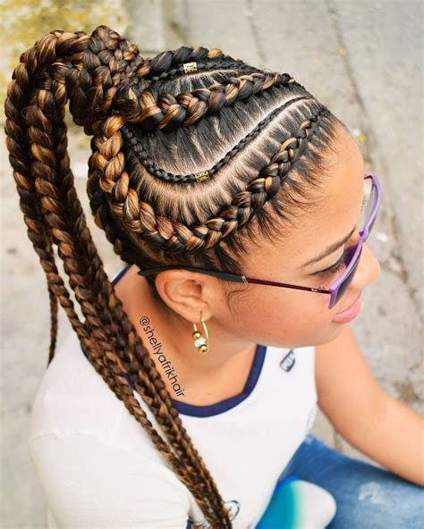 Inspiration for goddess braids in 2020. Brown And Caramel Goddess Braids In Wrapped Ponytail ...