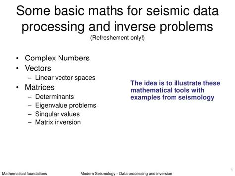 Ppt Some Basic Maths For Seismic Data Processing And Inverse Problems