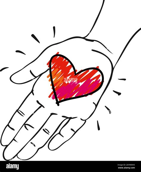 Give Away His Heart Hand With Red Pink Heart Hand Drawn Vector