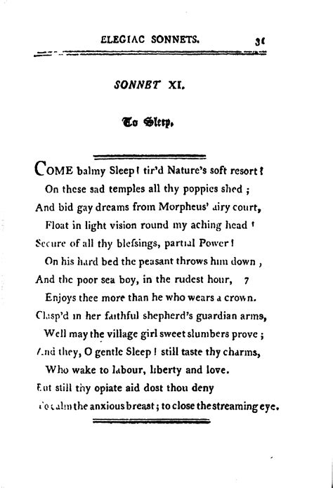 Eighteenth Century Poetry Archive Works Sonnet 11 Xi To Sleep