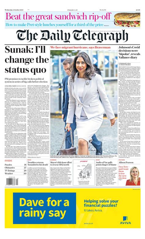 Daily Telegraph Front Page 4th Of October 2023 Tomorrow S Papers Today