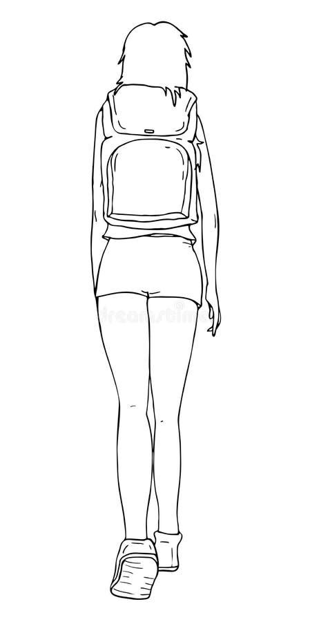 Girl Walking Away Drawing Sketch Coloring Page