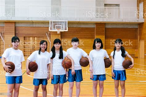 Japanese High School A School Gymnasium Female Basketball Team Portrait
