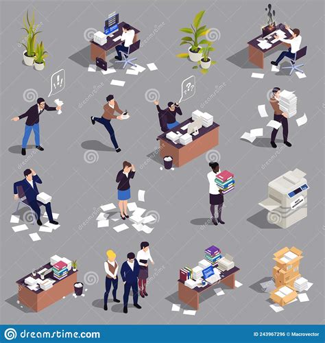 Disorganized Office Work Set Stock Vector Illustration Of Employee