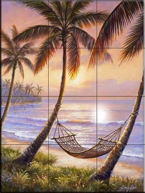 Tile Mural Sunset Siesta By Sung Kim Tropical Tile Murals By The