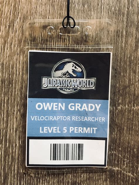 Owen Grady Jurassic World Cosplay Id Badge Jurassic Park Etsy