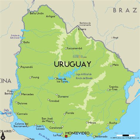 Map of uruguay shows its capital, departments, cities, roads, airports, rivers. Uruguay Karte | goudenelftal