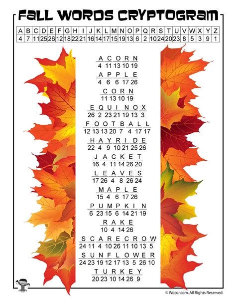 Fall Cryptogram Word Puzzle Answer Key Woo Jr Kids