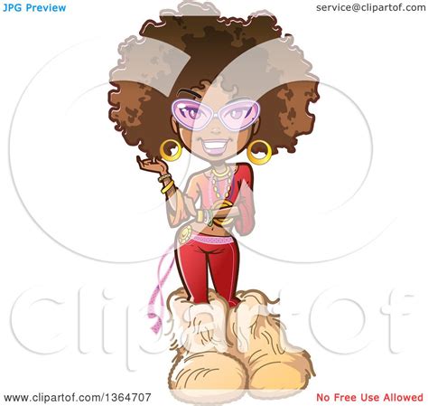 Clipart Of A Cartoon Funky Pretty 70s Black Woman With An Afro Glasses