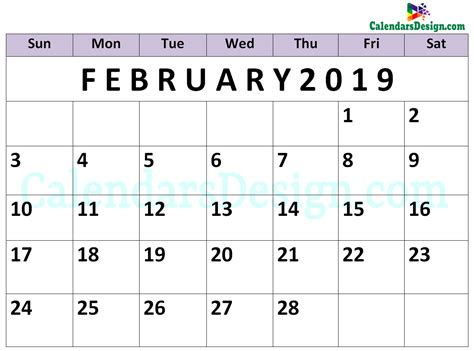 February 2019 Calendar Pdf